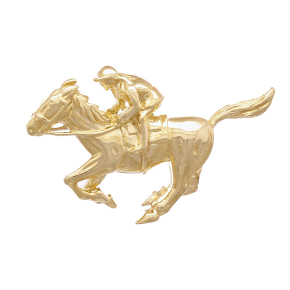 14k Yellow Gold Solid Equestrian Horse & Jockey Rider Charm Pendant 7.5 grams - Yellow