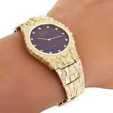 14k Yellow Gold Nugget Link Band Geneve with Diamonds Wrist Watch 7" -9"