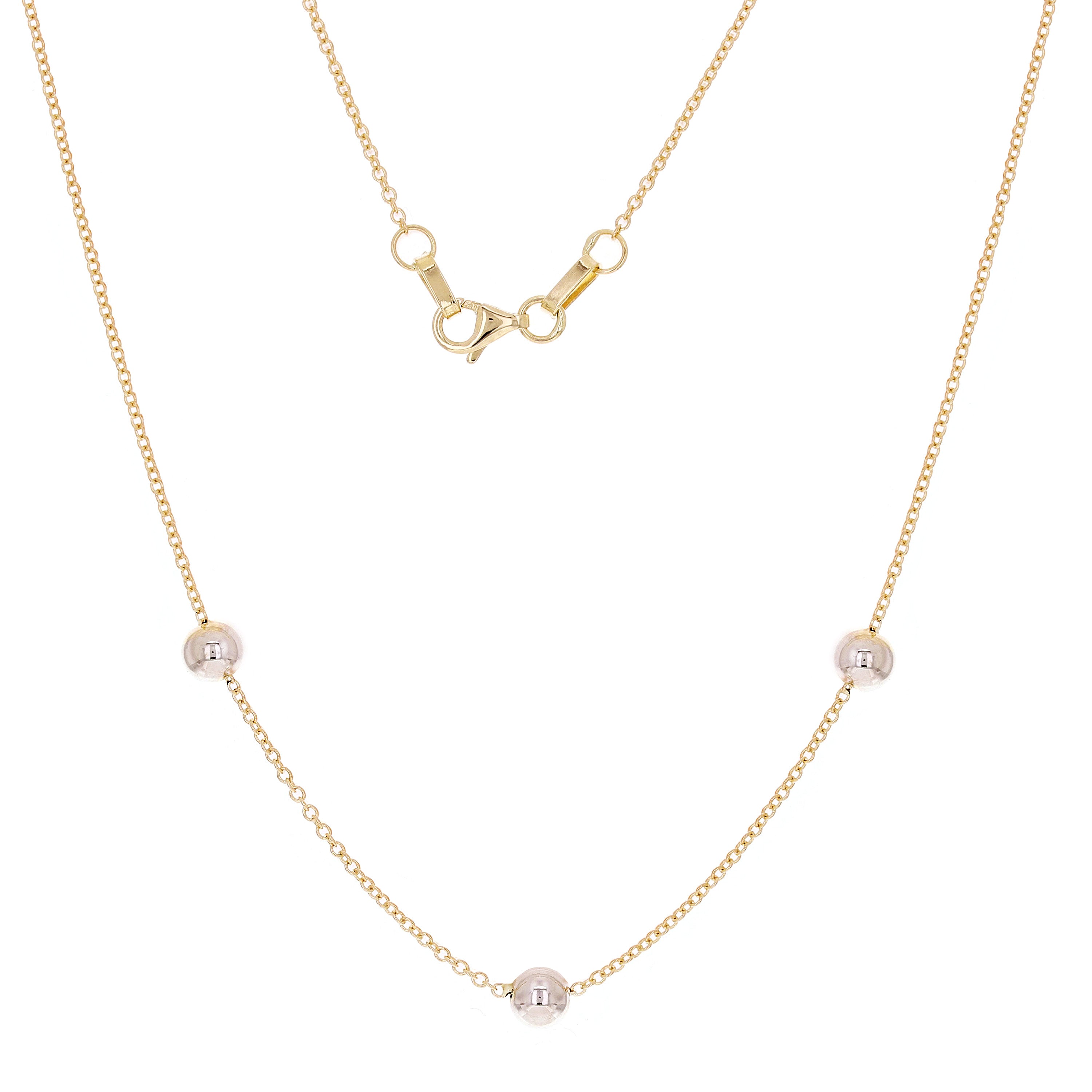 Italian 14k Two Tone Gold Polished Ball Bead Station Necklace 16.5" 5mm 2.1 gram