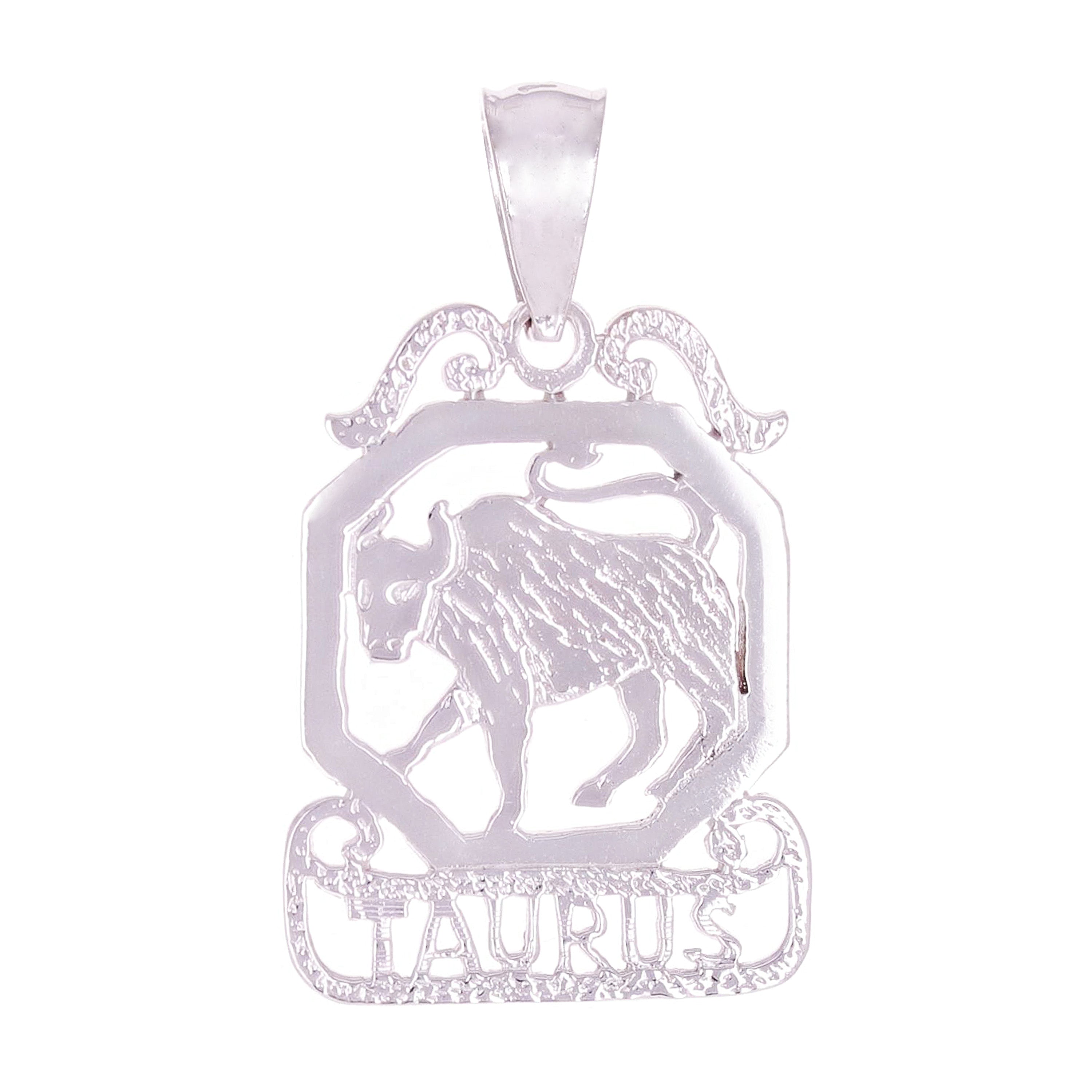 14k White Gold  Diamond Zodiac Sign Taurus Pendant - Taurus,White