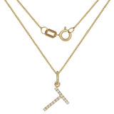 14k Yellow Gold Diamond Initial Letter T Charm Pendant Necklace 18" - Letter T,Yellow