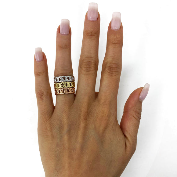 14k Yellow White or Rose Gold Cuban Link Stackable Ring