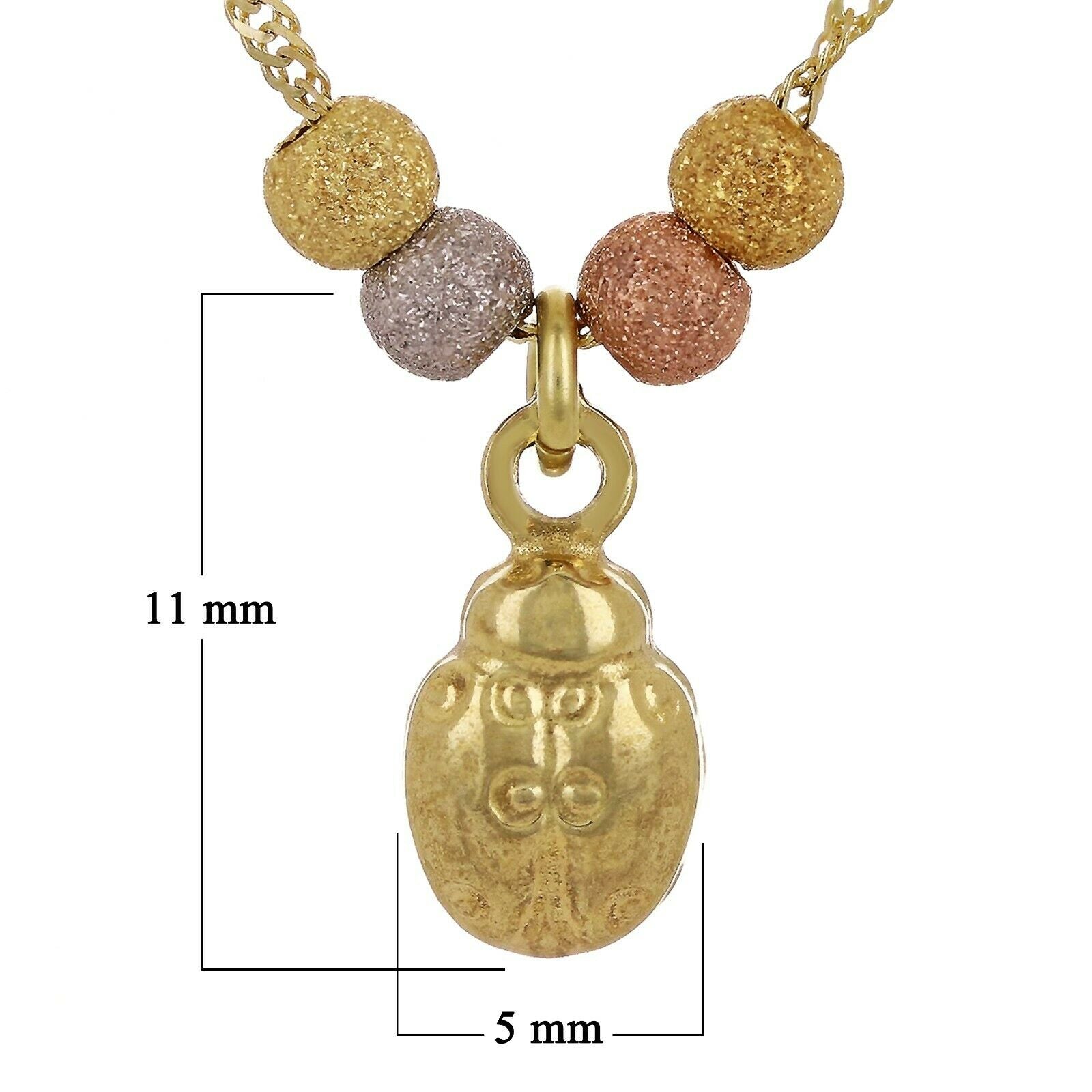 14k Tri Color Gold Ball Beads Lady Bug Charms Singapore Chain Necklace 17"