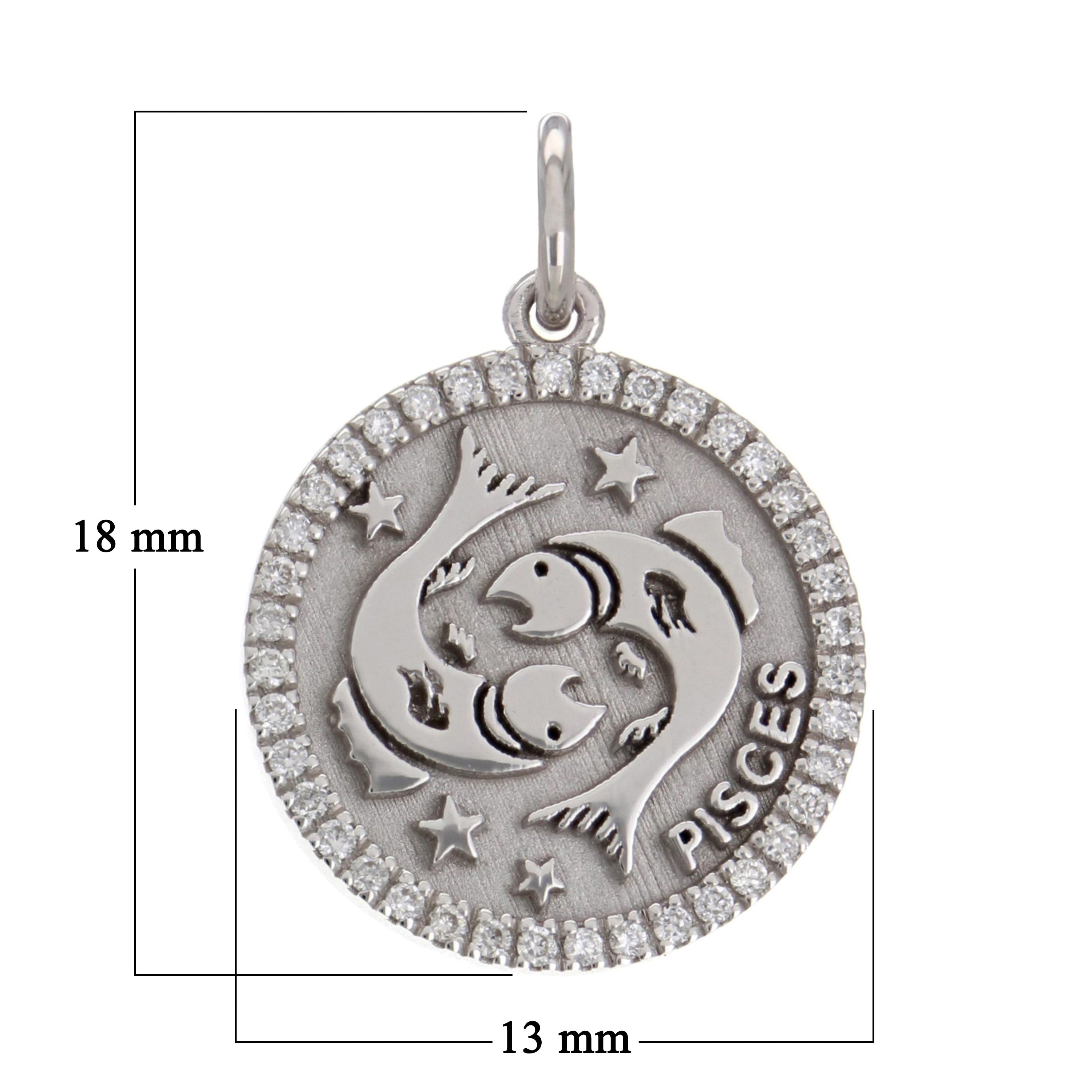 14k White Gold  Diamond Zodiac Sign Pisces Pendant - Pisces,White