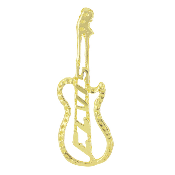 14k Yellow Gold Solid Diamond Cut ELVIS Guitar Charm Pendant 1.5