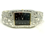 925 Sterling Silver Nugget Link Watch Bracelet Geneve with Diamond 7-7.5" 44g