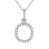 14k White Gold Diamond Initial Letter O Charm Pendant Necklace 18" - Letter O,White