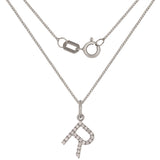 14k White Gold Diamond Initial Letter R Charm Pendant Necklace 18" - Letter R,White