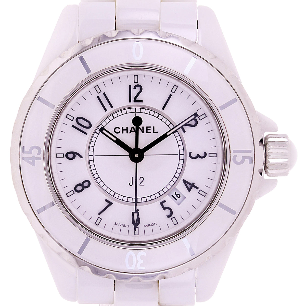 Chanel J12 33mm H0968 Date Ceramic Quartz White Dial Ladies Watch