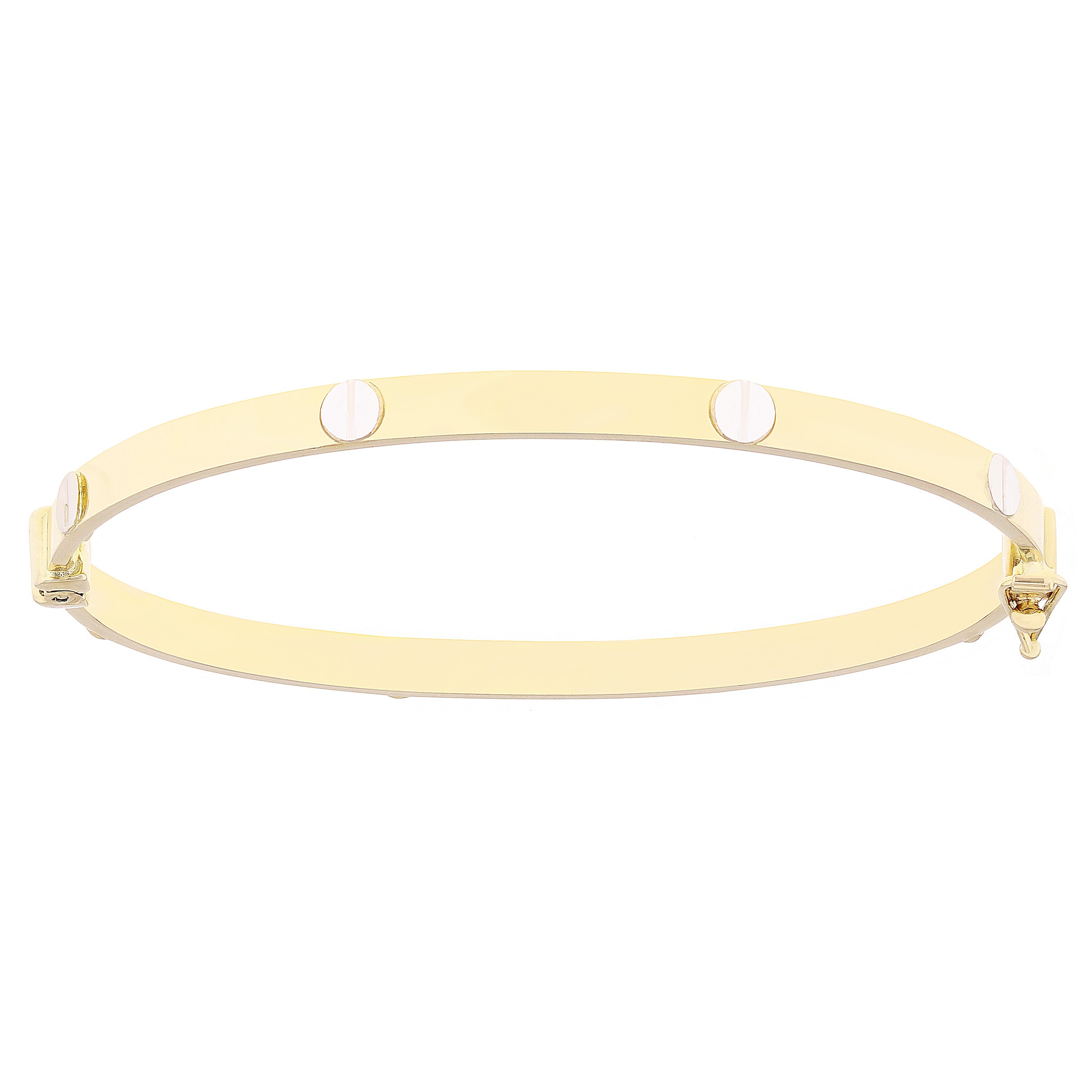 Italian 14k Yellow & White Gold Hollow Screw Design Bangle Bracelet 7" 5.2 grams