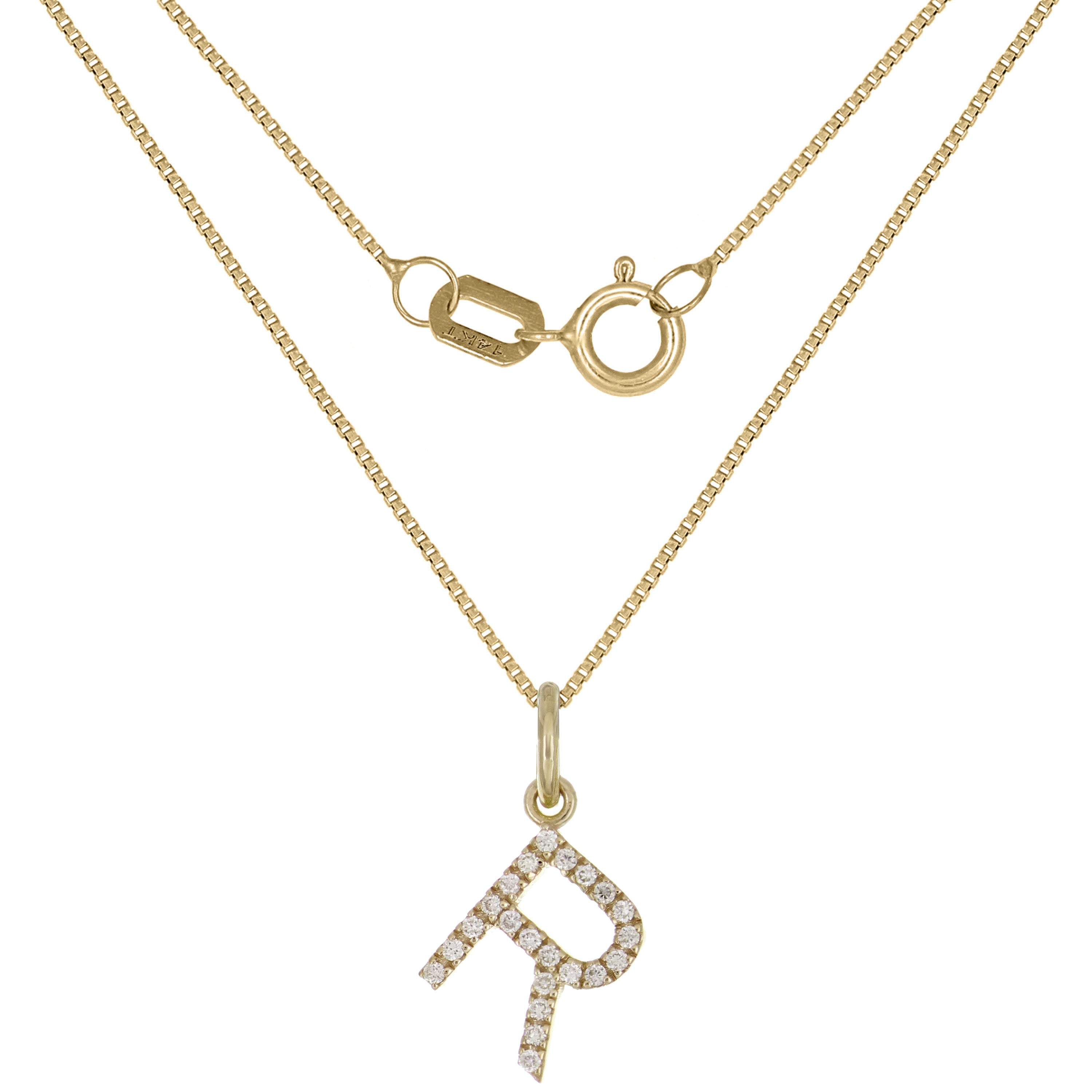 14k Yellow Gold Diamond Initial Letter R Charm Pendant Necklace 18" - Letter R,Yellow