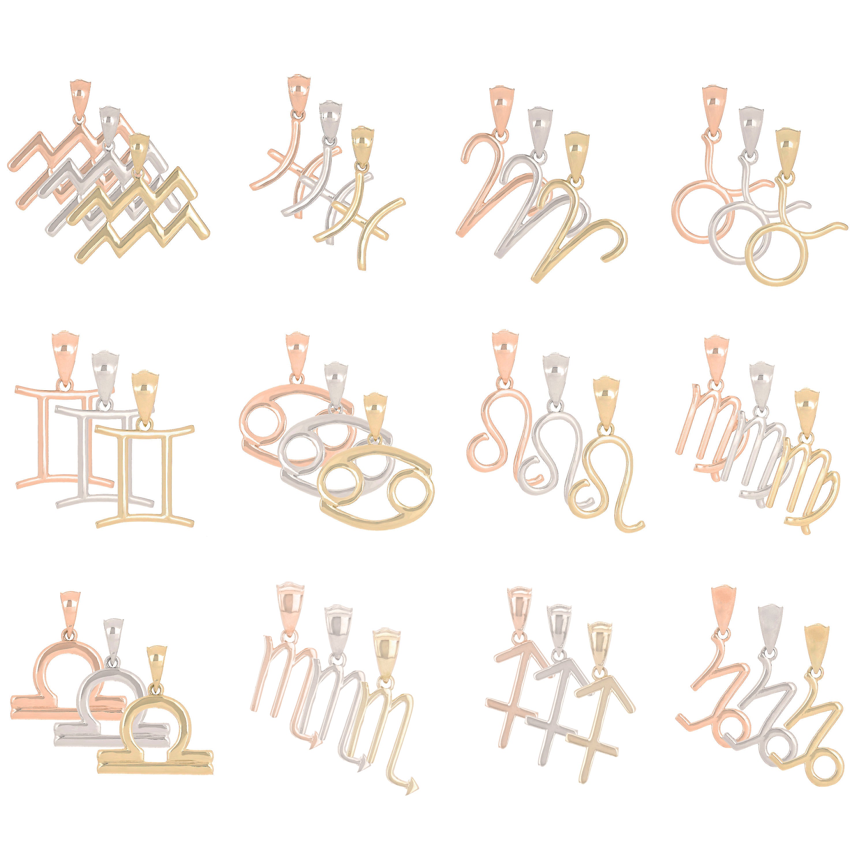 14k Yellow White or Rose Gold Zodiac Sign Charm Pendant