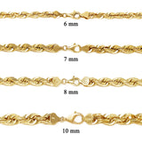 14k Yellow Gold Solid Diamond Cut Rope Chain Necklace 6mm,7mm,8mm