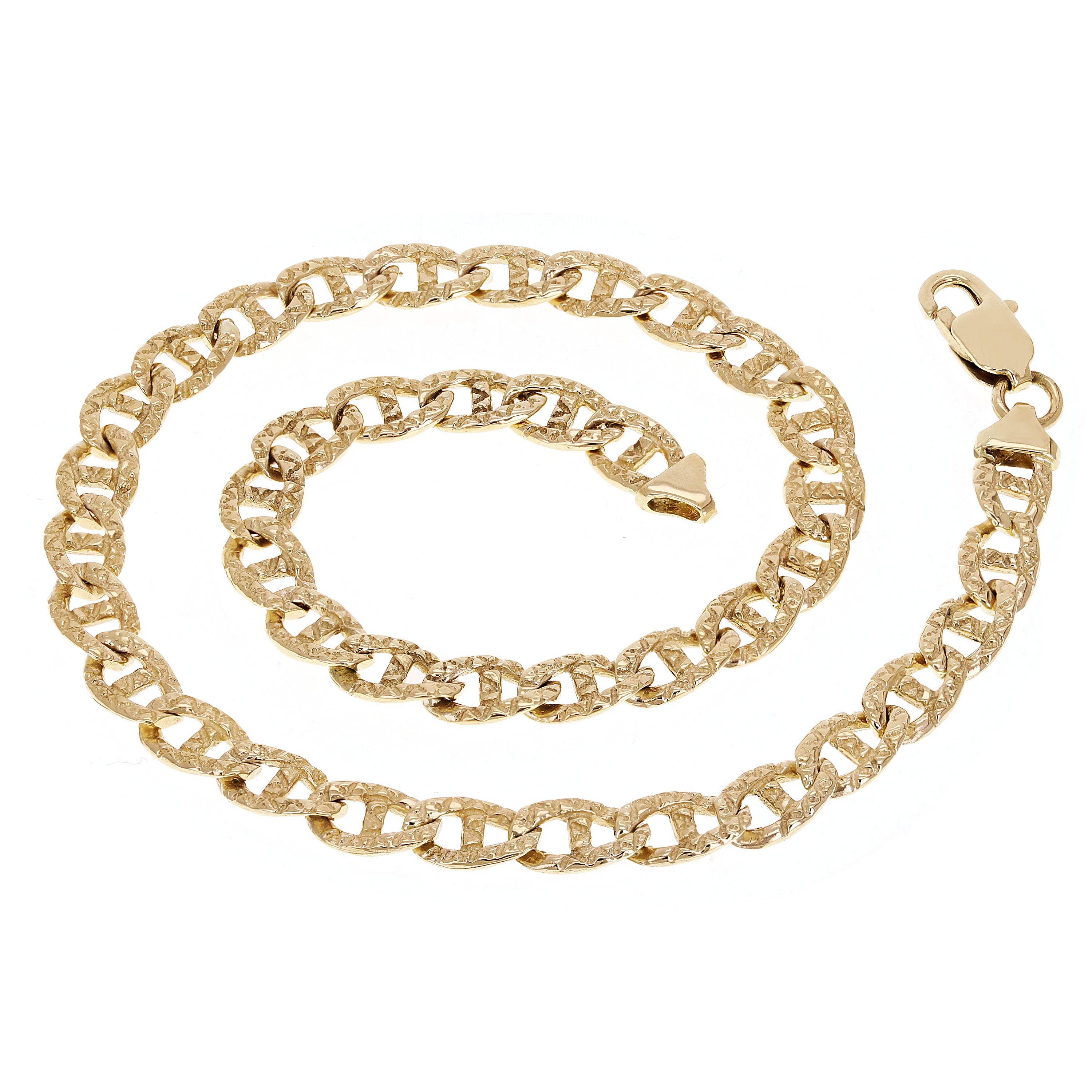 14k Yellow Gold Nugget Gucci Mariner Link Chain Necklace 7.3mm 20" - 28"