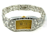 925 Sterling Silver Nugget Link Wrist Watch Geneve Bracelet 7-7.5" 44 grams