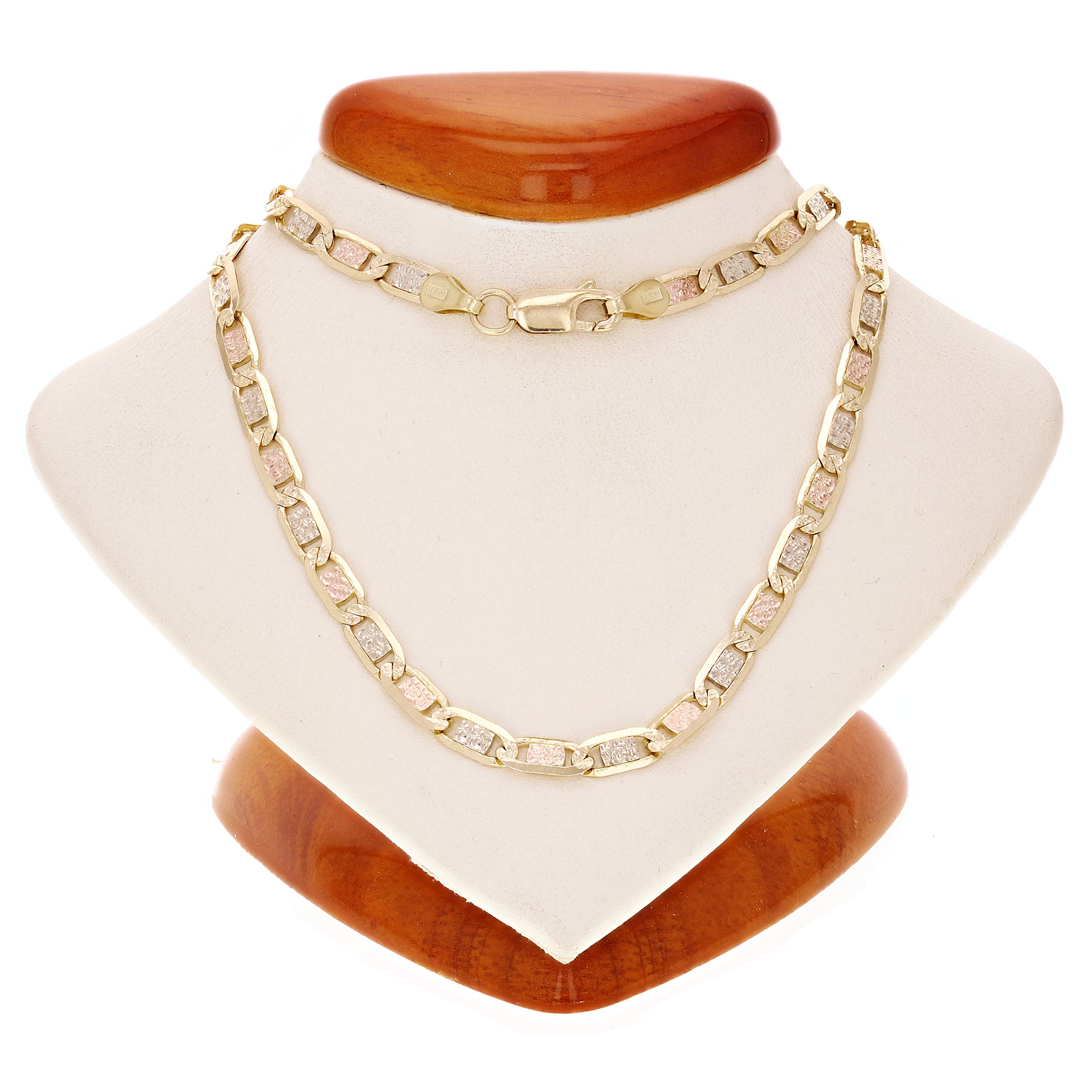 14k Tri Color Gold Pave Valentino Mariner Link Chain Necklace 18" 4mm 14.4 grams