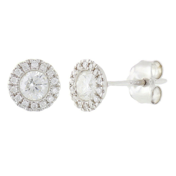 14k White Gold Round Diamond Halo Earrings Studs 0.55 TW IGI CERTIFIED - White,0.55 ctw