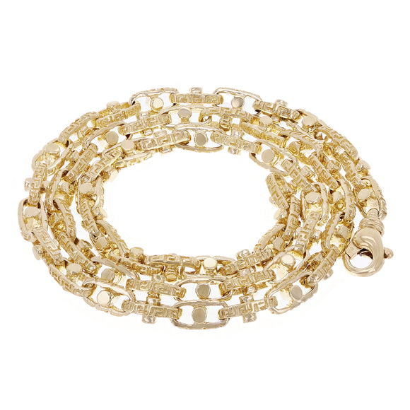 10k Yellow Gold Handmade Greek Key Link Chain Necklace 22
