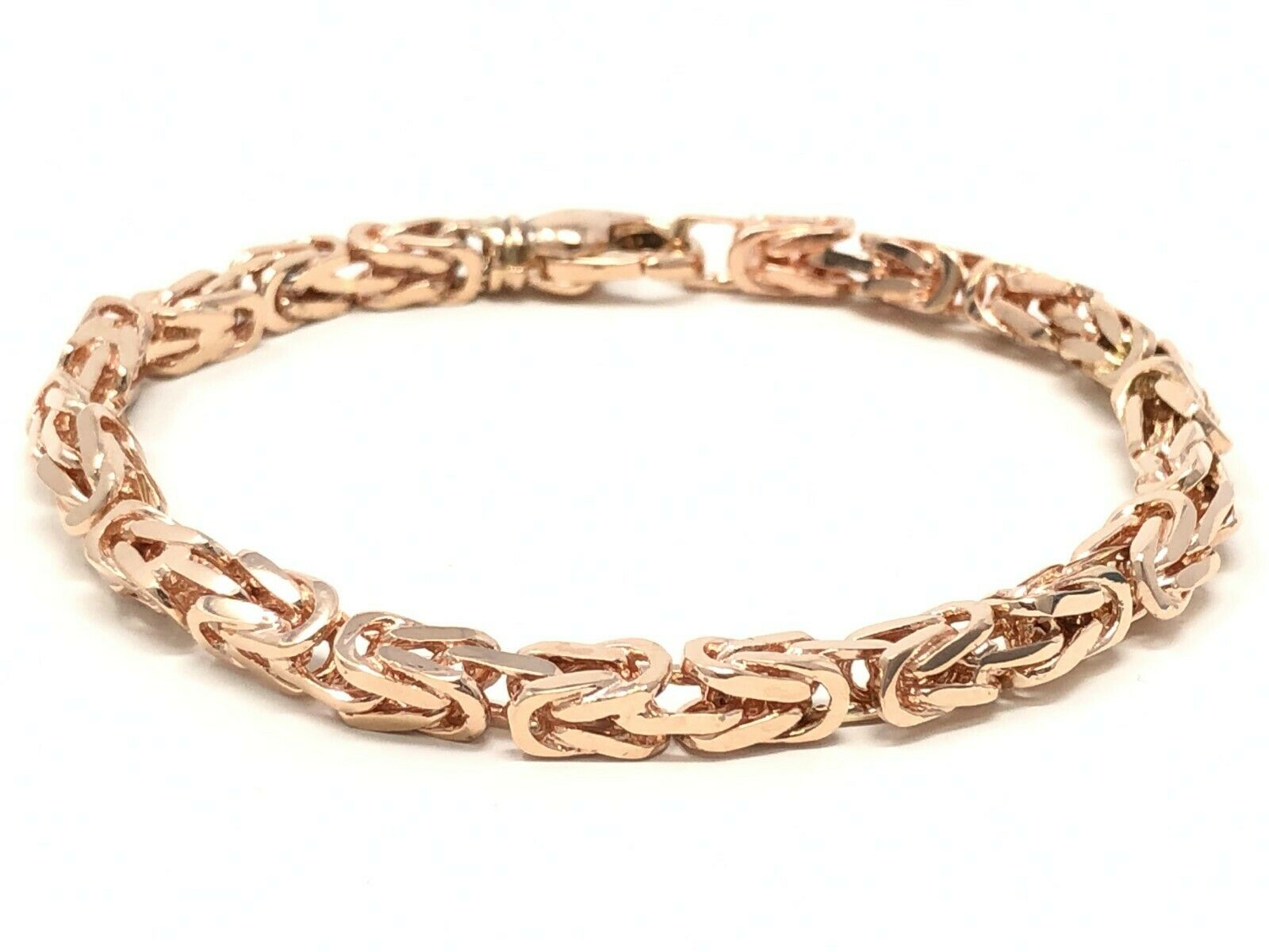 14k Rose Gold Solid Square Byzantine Bracelet Link Chain 7.5" 4.7mm 22 grams - Rose,7.5"