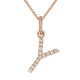 14k Rose Gold Diamond Initial Letter Y Charm Pendant Necklace 18" - Letter Y,Rose