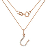 14k Rose Gold Diamond Initial Letter U Charm Pendant Necklace 18" - Letter U,Rose