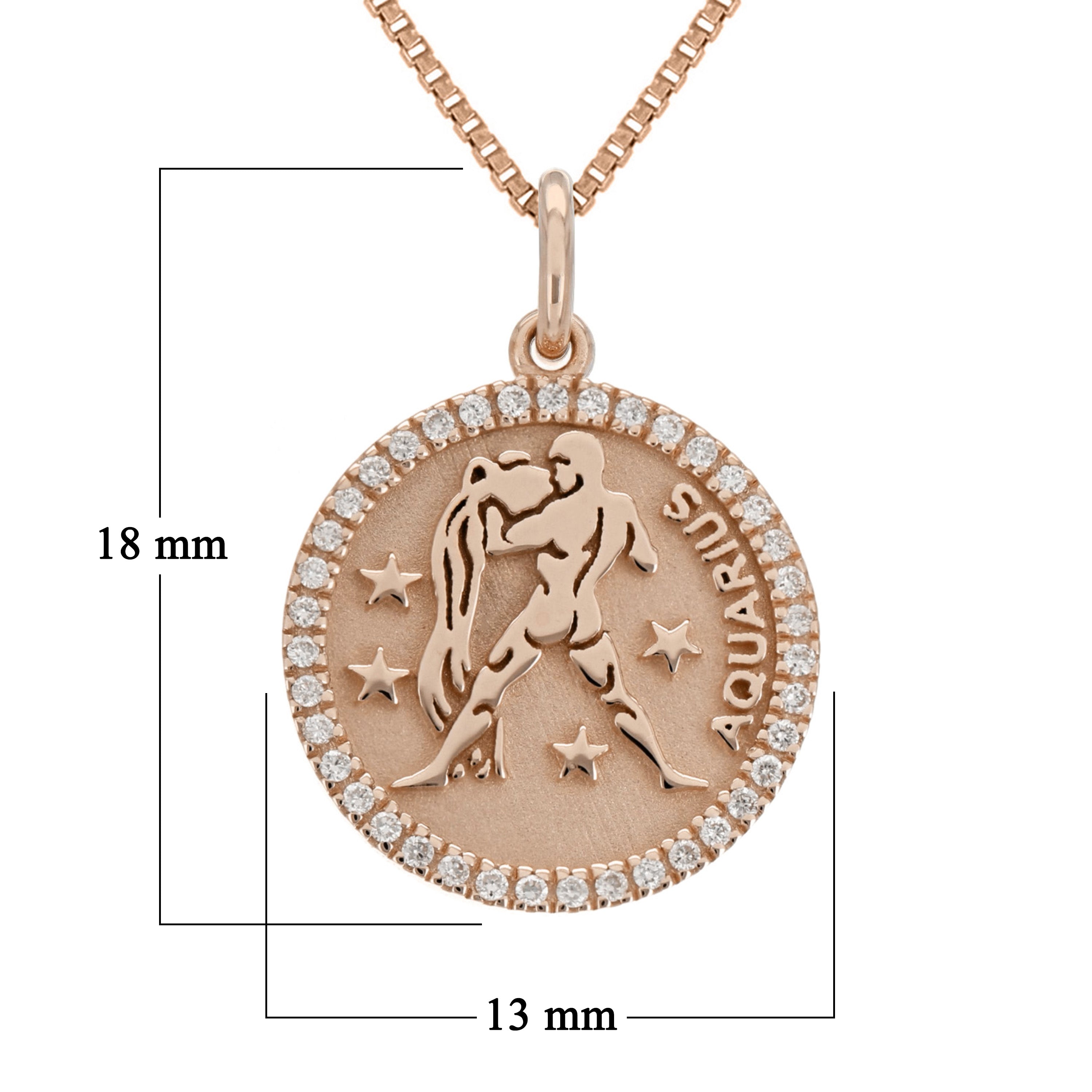 14k Rose Gold  Diamond Zodiac Sign Aquarius Pendant Necklace 18" - Aquarius,Rose