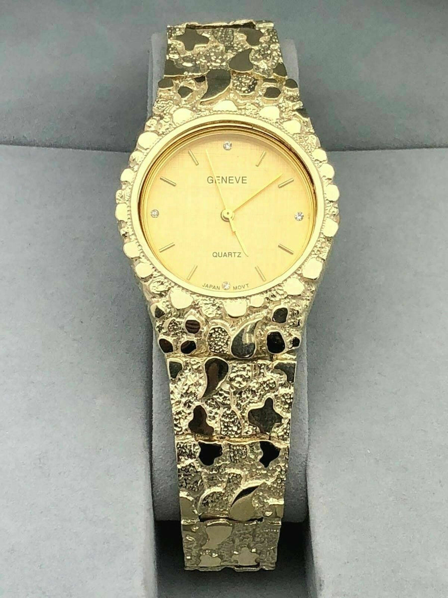 Wrist Watches Geneva Quartz Gold Nugget Watch 10k Yellow Gold