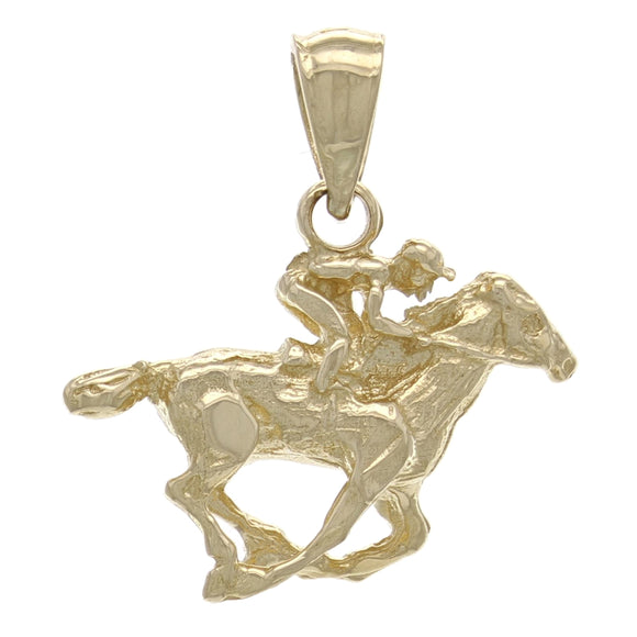 14k Yellow Gold Solid Equestrian Horse & Jockey Rider Charm Pendant 4.5 grams - Yellow