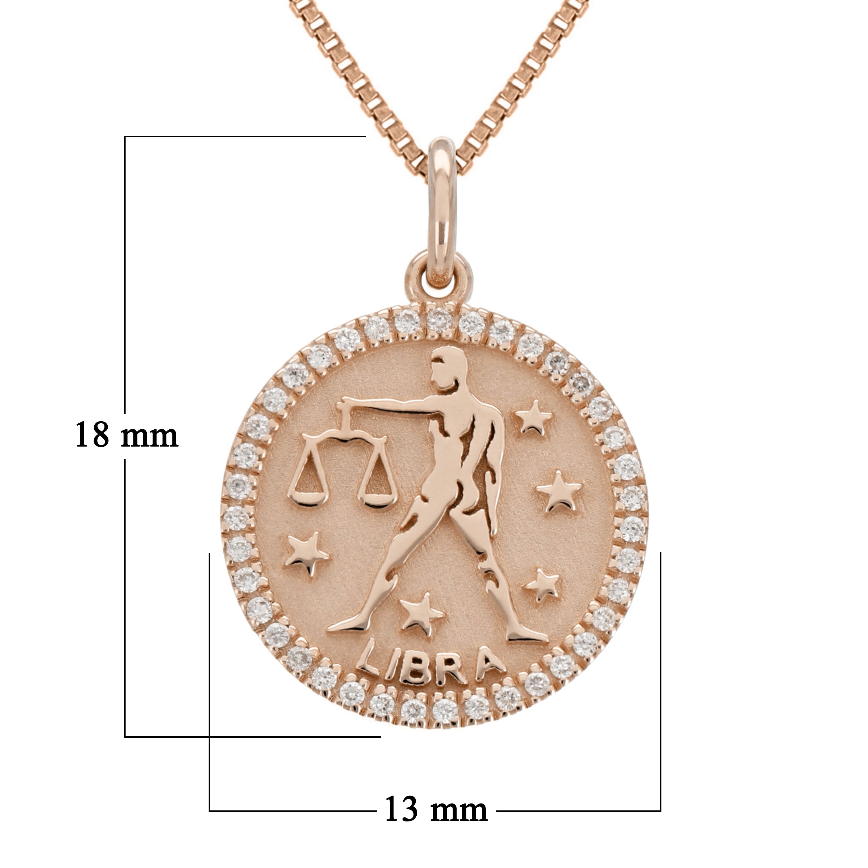 14k Rose Gold  Diamond Zodiac Sign Libra Pendant Necklace 18" - Libra,Rose