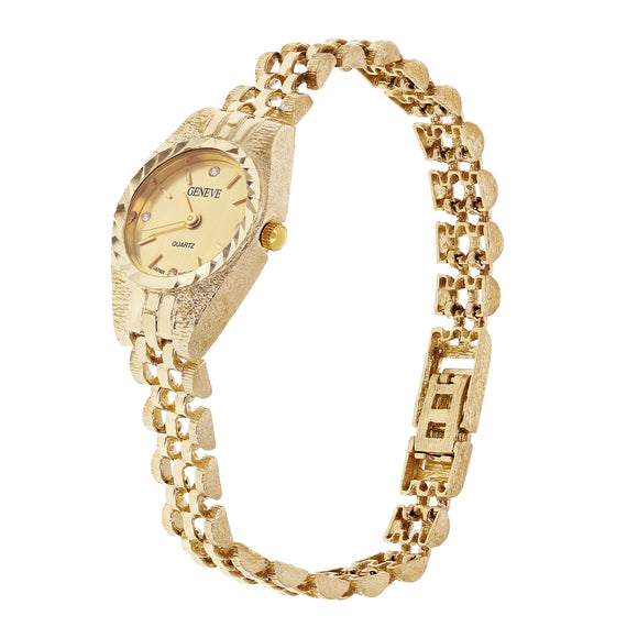 Women's 14k Yellow Gold Watch Link Geneve Diamond Wrist Watch 6-6.5