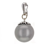 14k White Gold 13.5mm Black Cultured Tahitian Pearl Drop Pendant