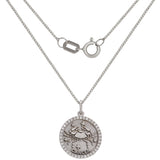 14k White Gold Diamond Zodiac Sign Cancer Pendant Necklace 18" - Cancer,White