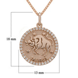 14k Rose Gold  Diamond Zodiac Sign Taurus Pendant Necklace 18" - Taurus,Rose