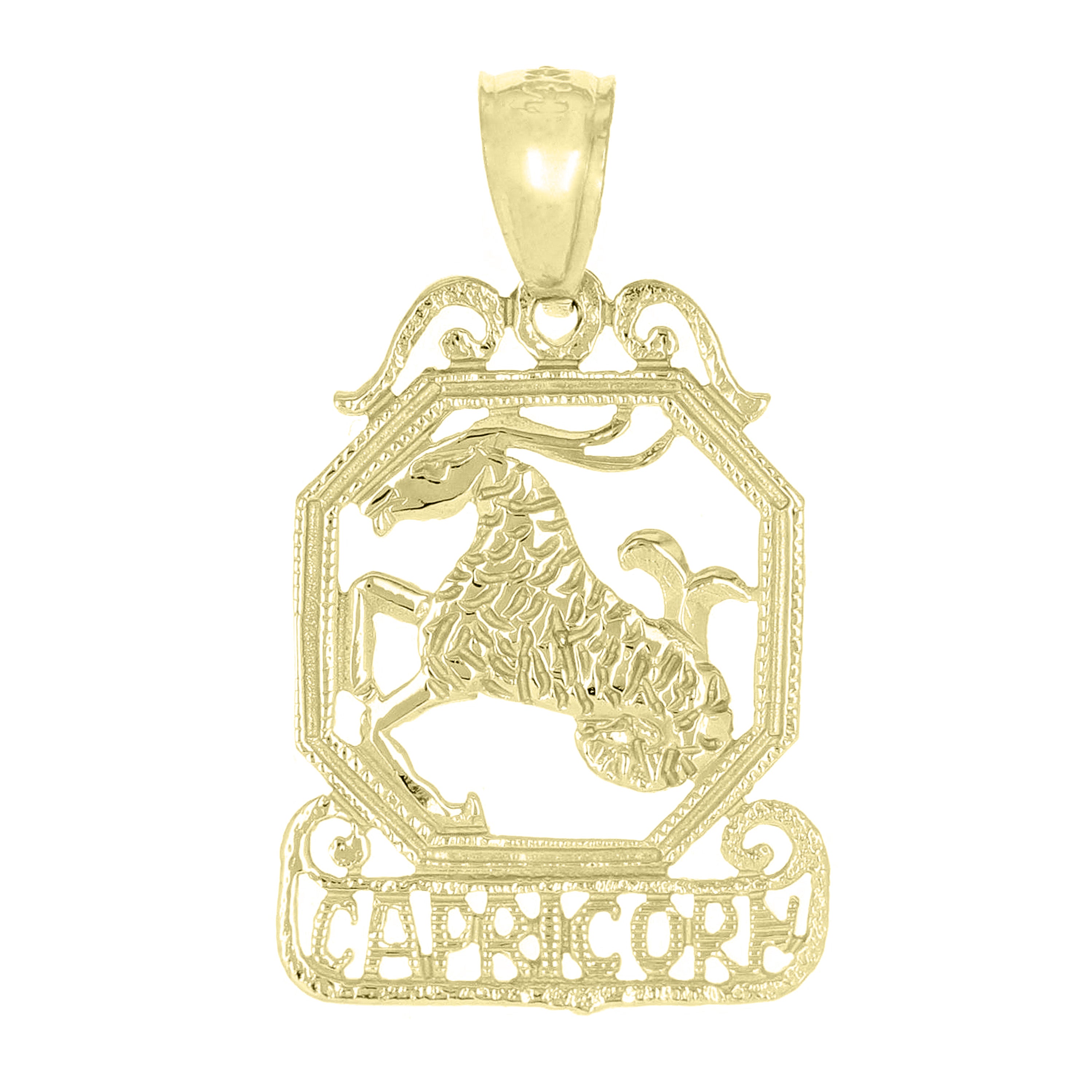 14k Yellow Gold Diamond Zodiac Sign Capricorn Pendant - Capricorn,Yellow