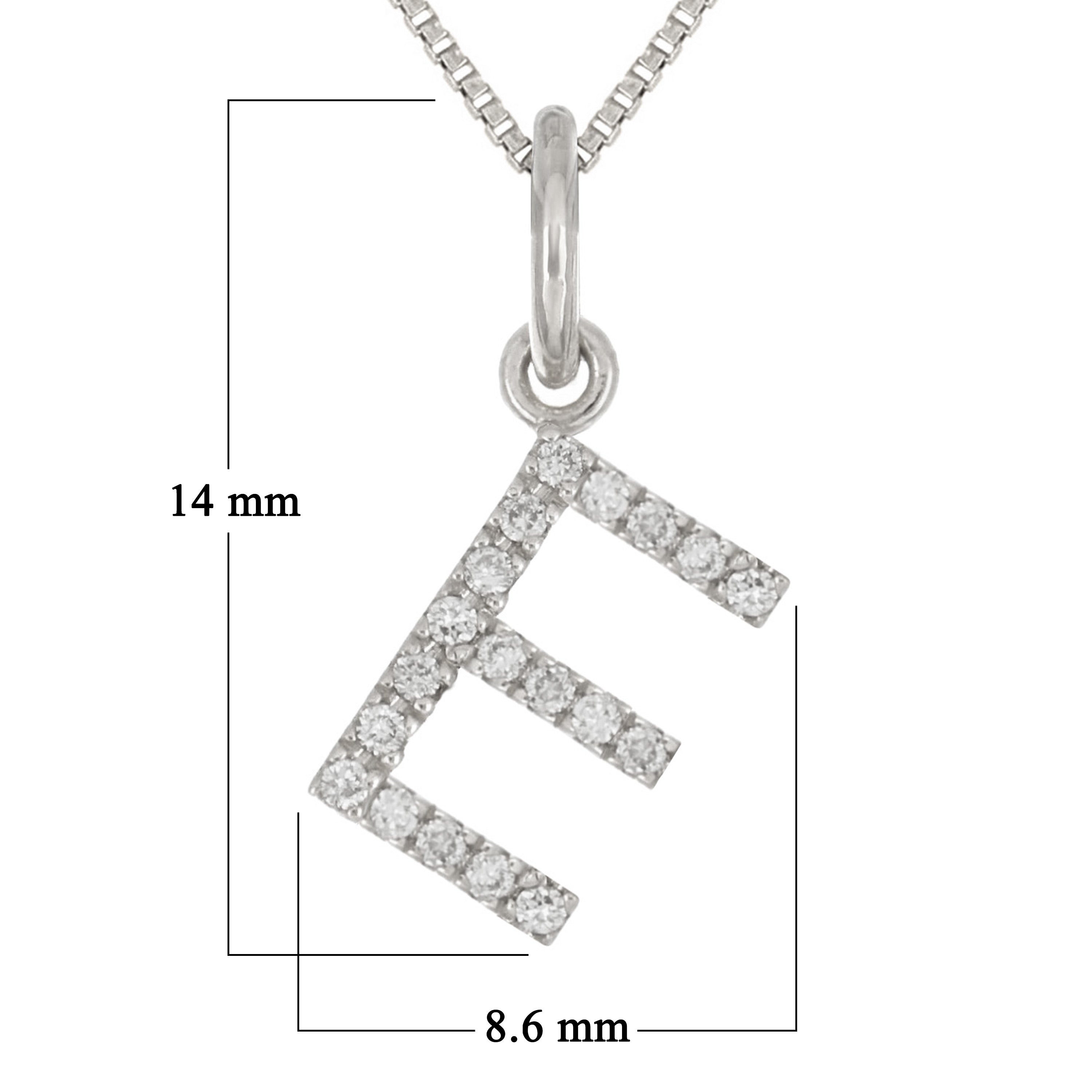 14k White Gold Diamond Initial Letter E Charm Pendant Necklace 18" - Letter E,White