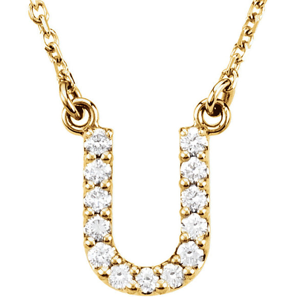 14k Yellow Gold Diamond Initial Letter U Alphabet Rolo Pendant Necklace 18