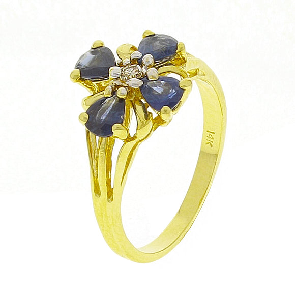 14k Yellow Gold Pear Sapphire & Diamond Lucky Clover Cluster Ring Size 6.5