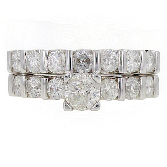 14k White Gold 2ctw Brilliant Cut Diamond Matching 2 Piece Bridal Ring Set Size7