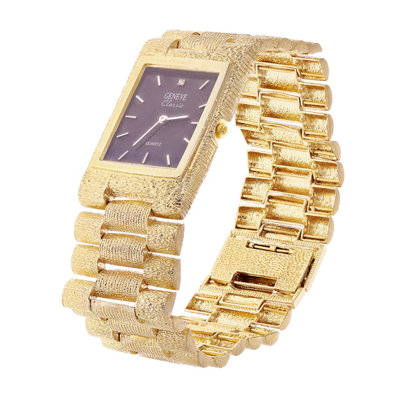 14k Yellow Gold Solid Watch Link Band Geneve w/ Diamond 7-7.5