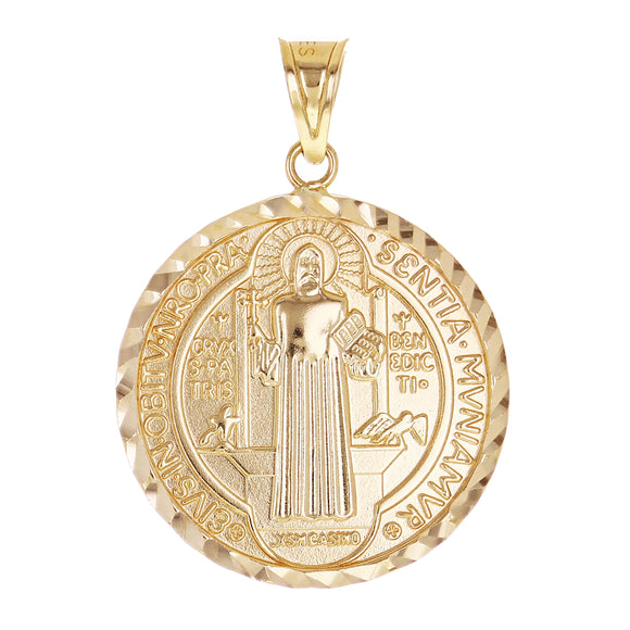 14k Yellow Gold St Benedict Medal Cross Charm Pendant 1.2