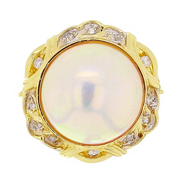 14k Yellow Gold 0.17ctw Diamond & 14mm Mabe Pearl Cocktail Ring Size 6.5