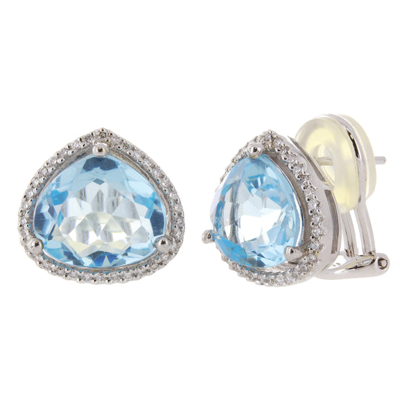 14k White Gold 0.33ctw Blue Topaz & Diamond Halo Statement Earrings