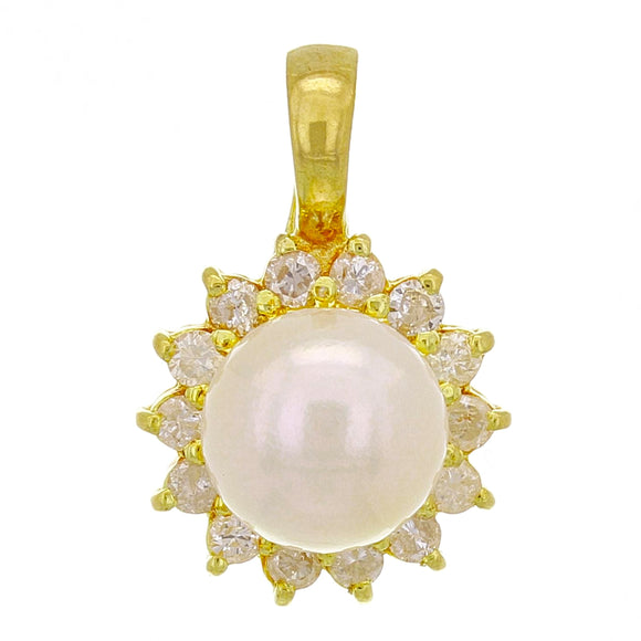 14k Yellow Gold 8.50mm White Cultured Pearl & 0.42ctw Diamond Pendant