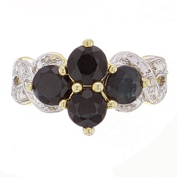 14k Yellow Gold Sapphire & Diamond Accent Cluster Ring Size 6.5