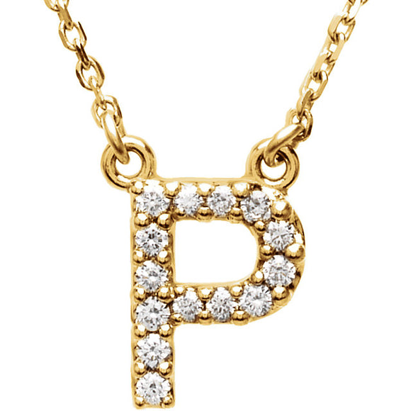 14k Yellow Gold Diamond Initial Letter P Alphabet Rolo Pendant Necklace 18