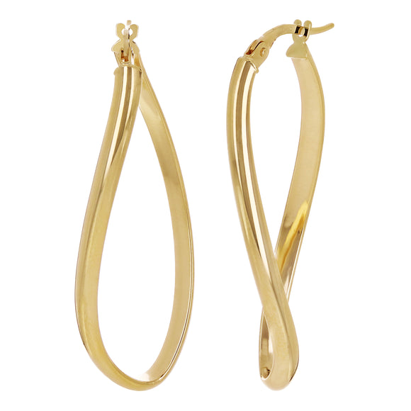 Italian 14k Yellow Gold Twisted Oval Hoop Earrings 1.7