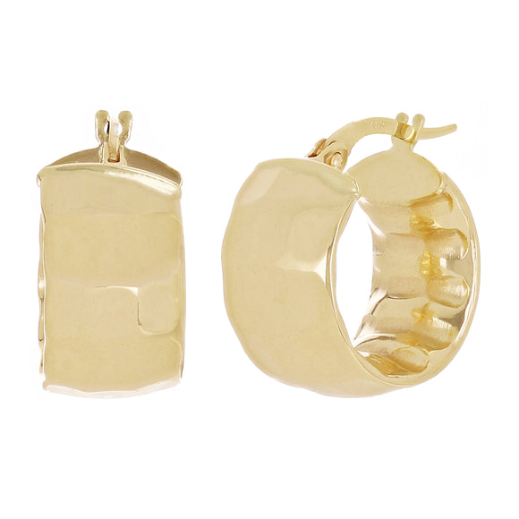 Italian 14k Yellow Gold Hollow Hammered Hoop Earrings 18mm x 8.8mm 3.4 grams