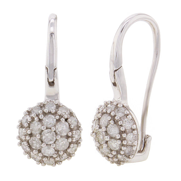 10k White Gold 0.56ctw Diamond Cluster Drop Fish Hook Earrings