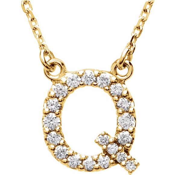 14k Yellow Gold Diamond Initial Letter Q Alphabet Rolo Pendant Necklace 18