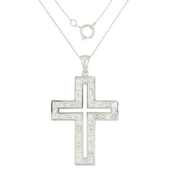 18k White Gold 2.82ctw Diamond Cross in a Cross Pendant Necklace 18